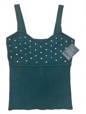 Boston Proper Green Rhinestone Sweater Tank Top NWT Size Small Y2K Glam